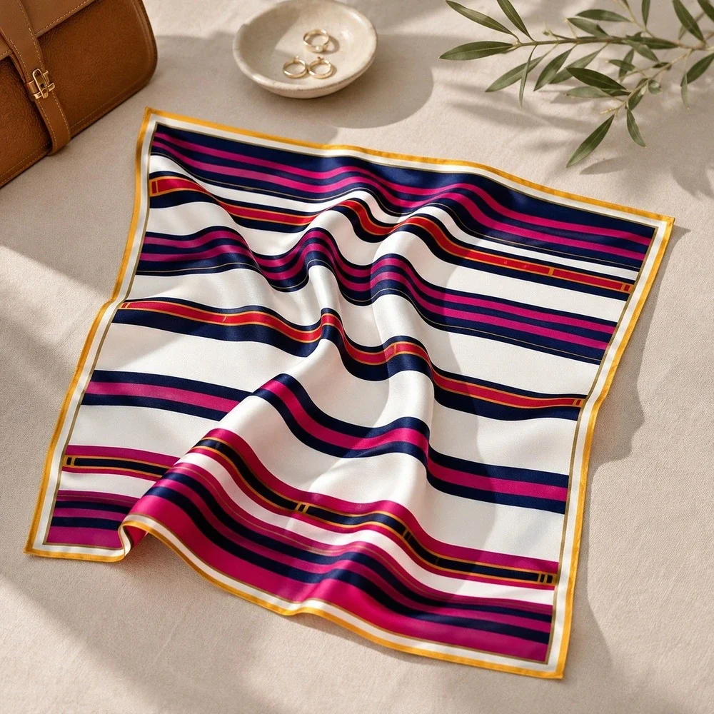 Vera Vera Neumann‎ Poly Scarf 27x27 Striped Pink Navy White Square Vintage